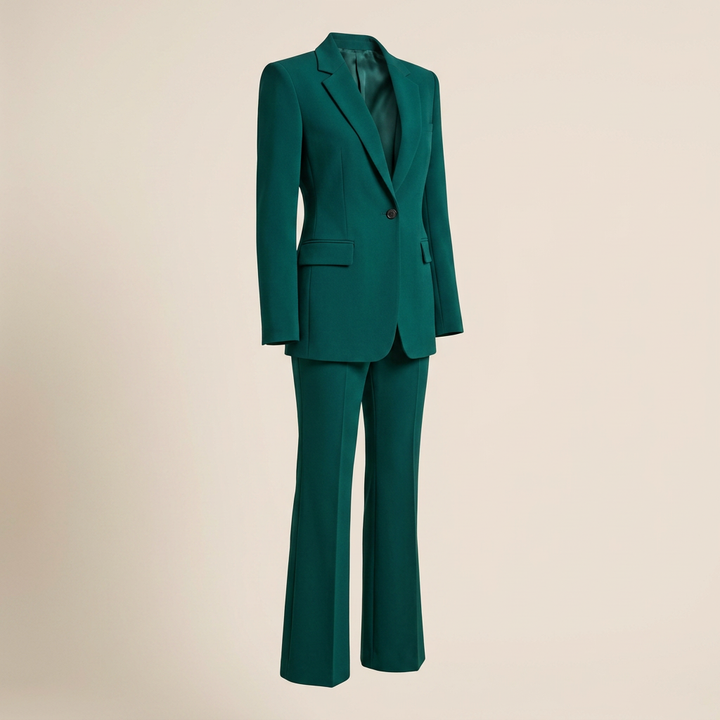 Emerald Green Relaxed Twill Knit Pantsuit for Creative Workdays and Smart Casual Styling for Women-Vyana Collective