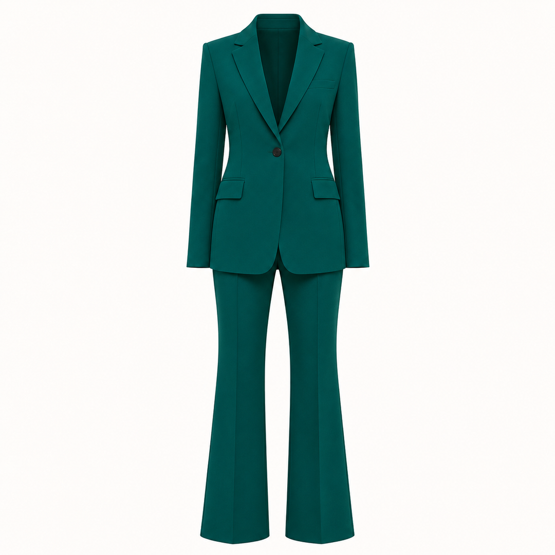 Emerald Green Relaxed Twill Knit Pantsuit for Creative Workdays and Smart Casual Styling for Women-Vyana Collective