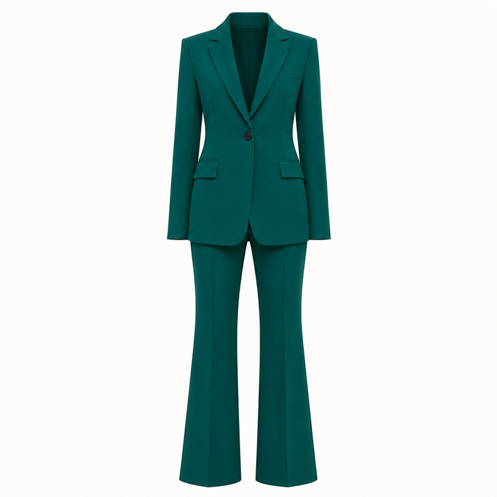 Emerald Green Relaxed Twill Knit Pantsuit for Creative Workdays and Smart Casual Styling for Women-Vyana Collective
