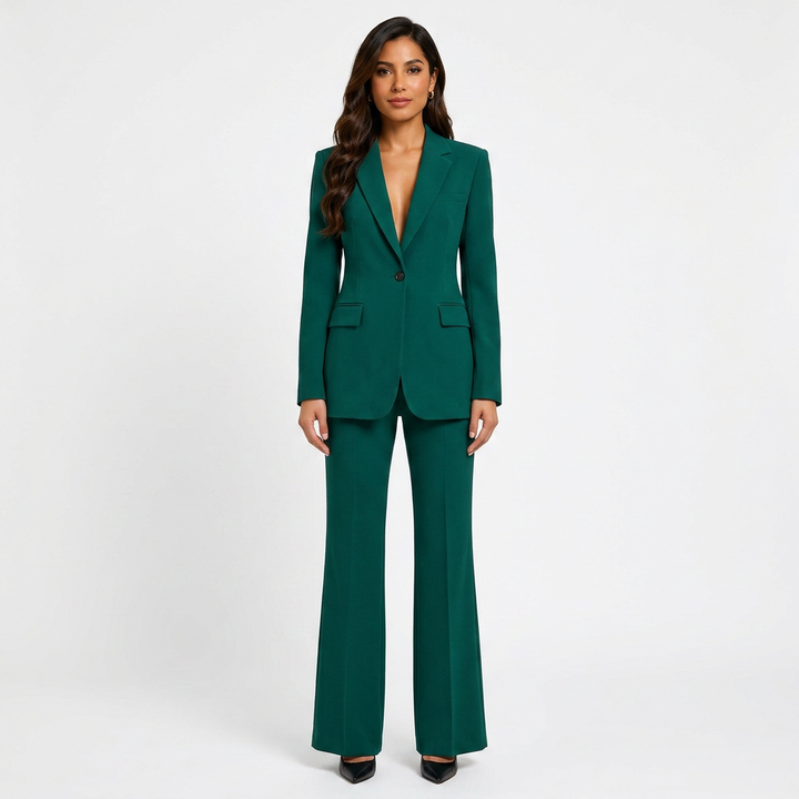 Emerald Green Relaxed Twill Knit Pantsuit for Creative Workdays and Smart Casual Styling for Women-Vyana Collective