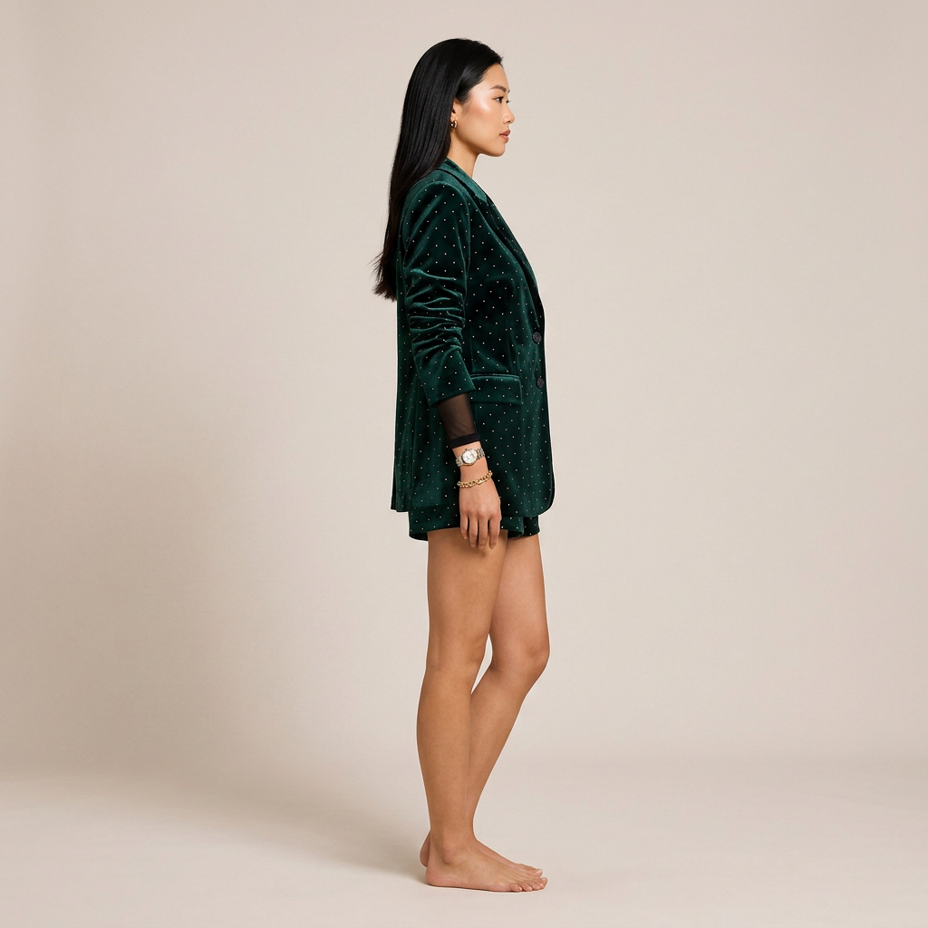 Emerald Velvet Crystal Blazer & Shorts Set-Vyana Collective