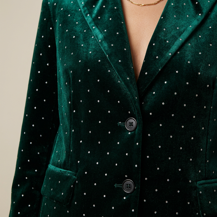 Emerald Velvet Crystal Blazer & Shorts Set-Vyana Collective
