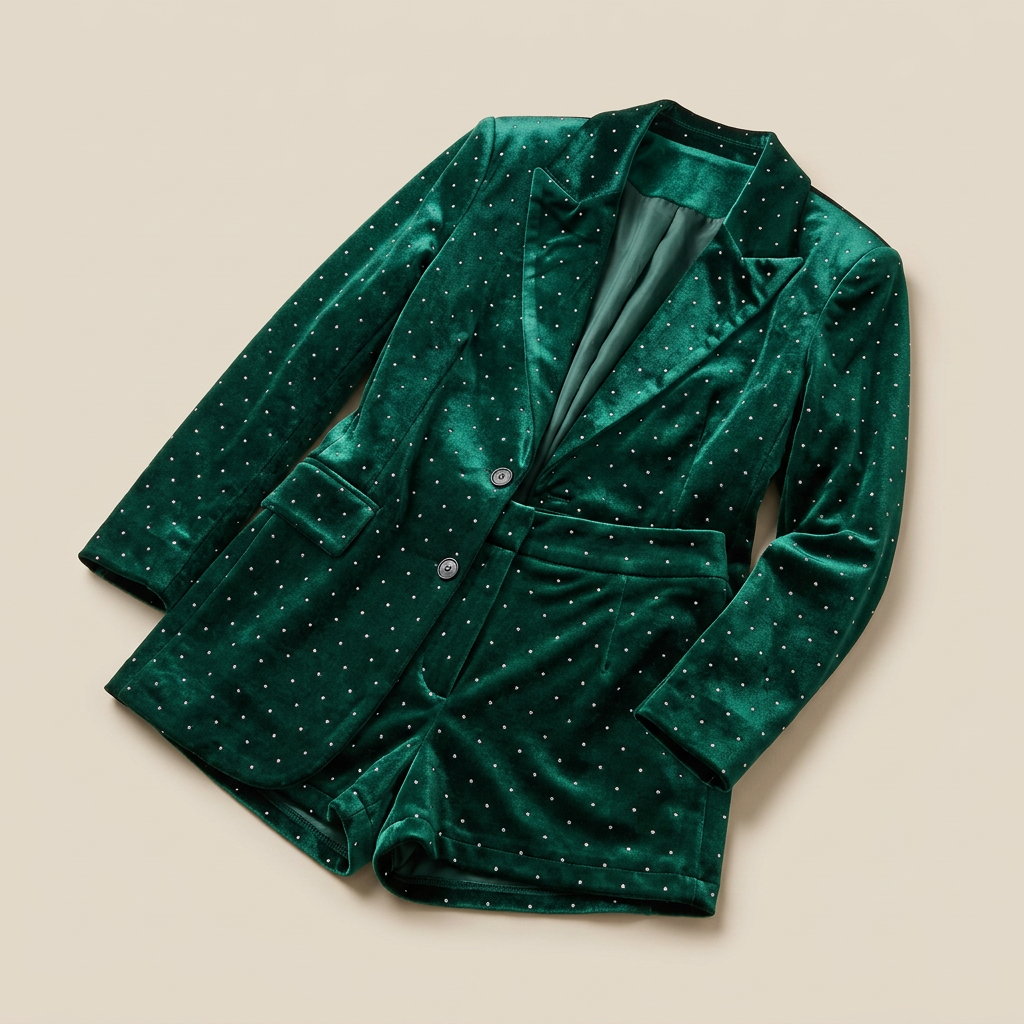 Emerald Velvet Crystal Blazer & Shorts Set-Vyana Collective