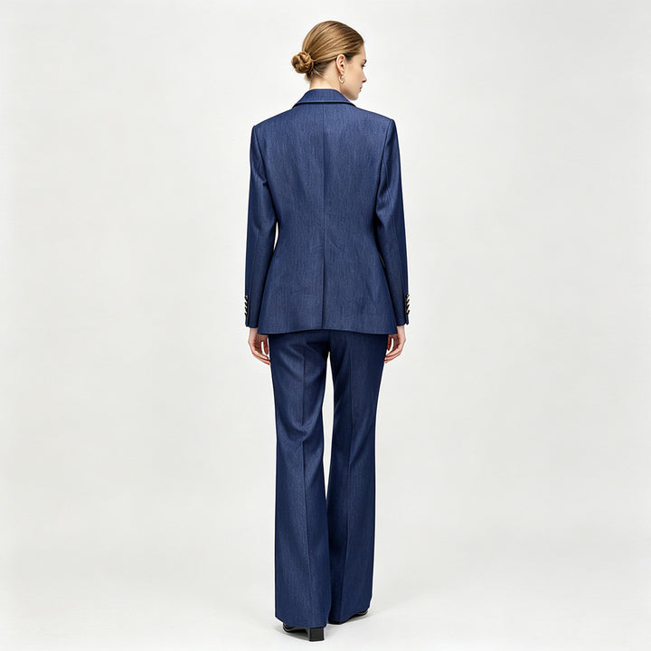 Faux Denim Blazer and Wide Leg Pants Set for Meetings Ready and Modern Executive Style Women-Vyana Collective
