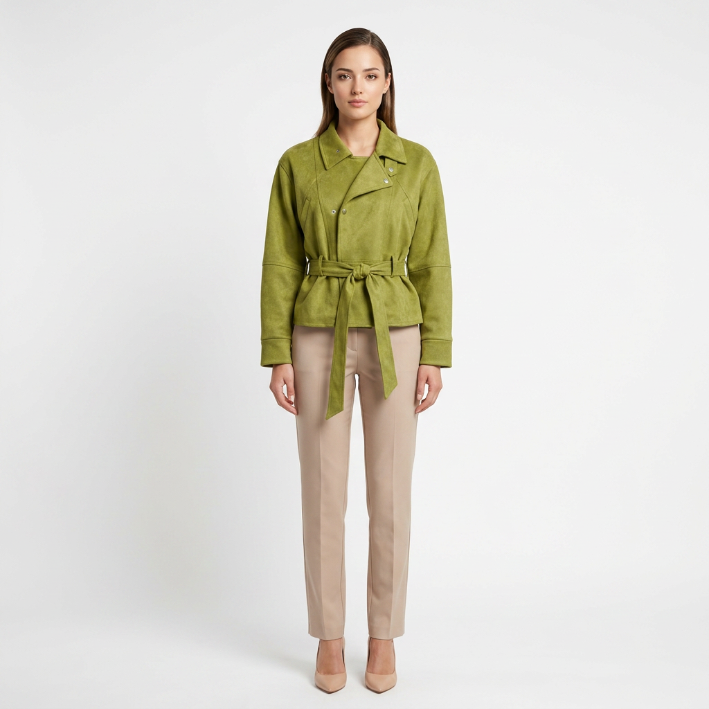 Faux Suede Stand Collar Waist Tie Oversized Jacket for Modern Chic Style-Vyana Collective