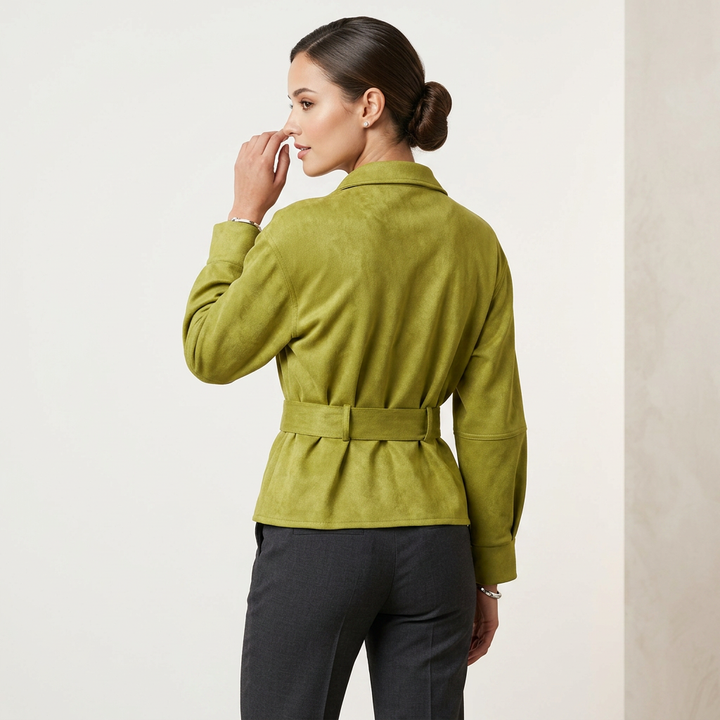 Faux Suede Stand Collar Waist Tie Oversized Jacket for Modern Chic Style-Vyana Collective