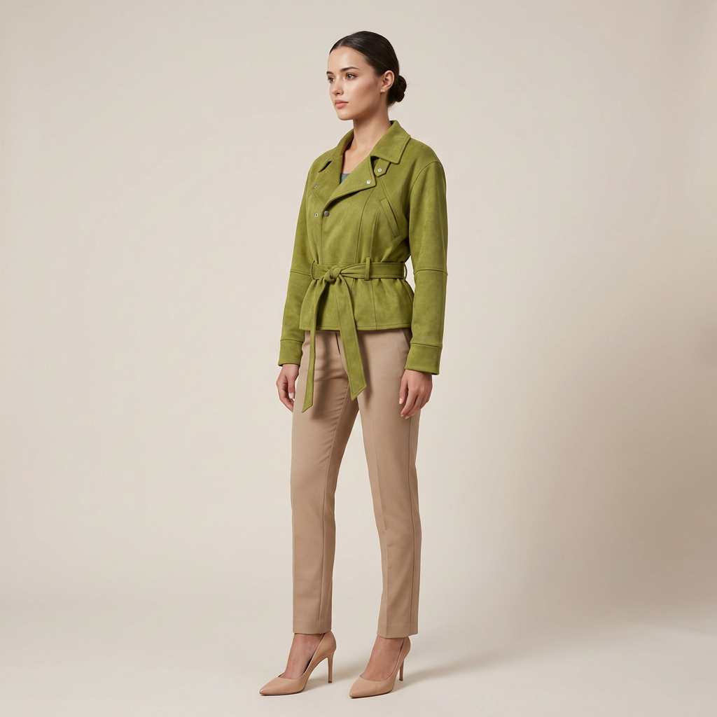 Faux Suede Stand Collar Waist Tie Oversized Jacket for Modern Chic Style-Vyana Collective