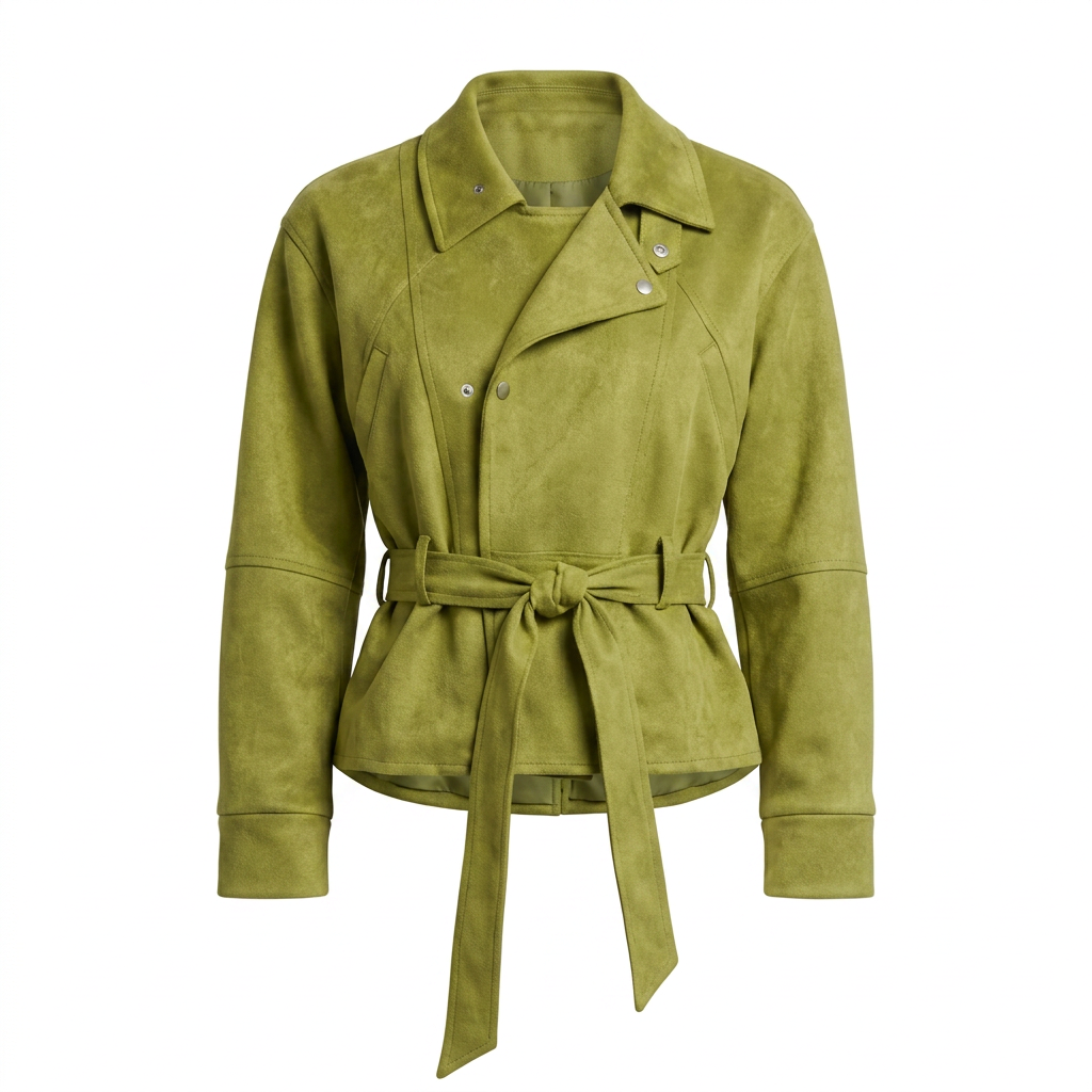 Faux Suede Stand Collar Waist Tie Oversized Jacket for Modern Chic Style-Vyana Collective