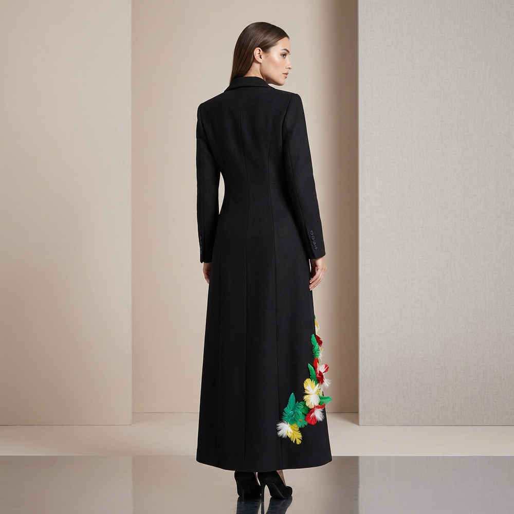 Feather Embellished Longline Blazer Coat for Friday Night Vibes Women-Vyana Collective