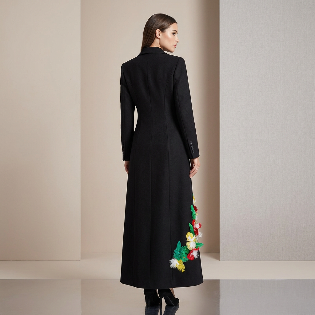 Feather Embellished Longline Blazer Coat for Friday Night Vibes Women-Vyana Collective