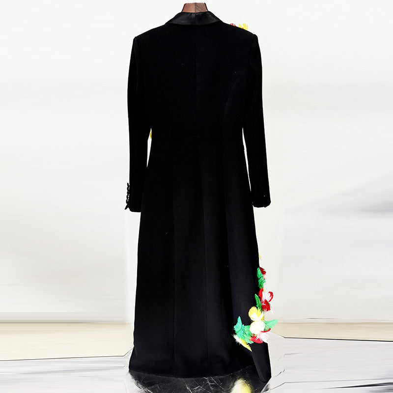 Feather Embellished Longline Blazer Coat for Friday Night Vibes Women-Vyana Collective