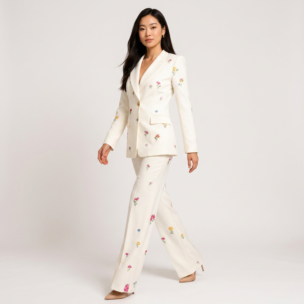 Floral Blazer and Wide Leg Trousers Suit for Office and Occasion Wear-Vyana Collective