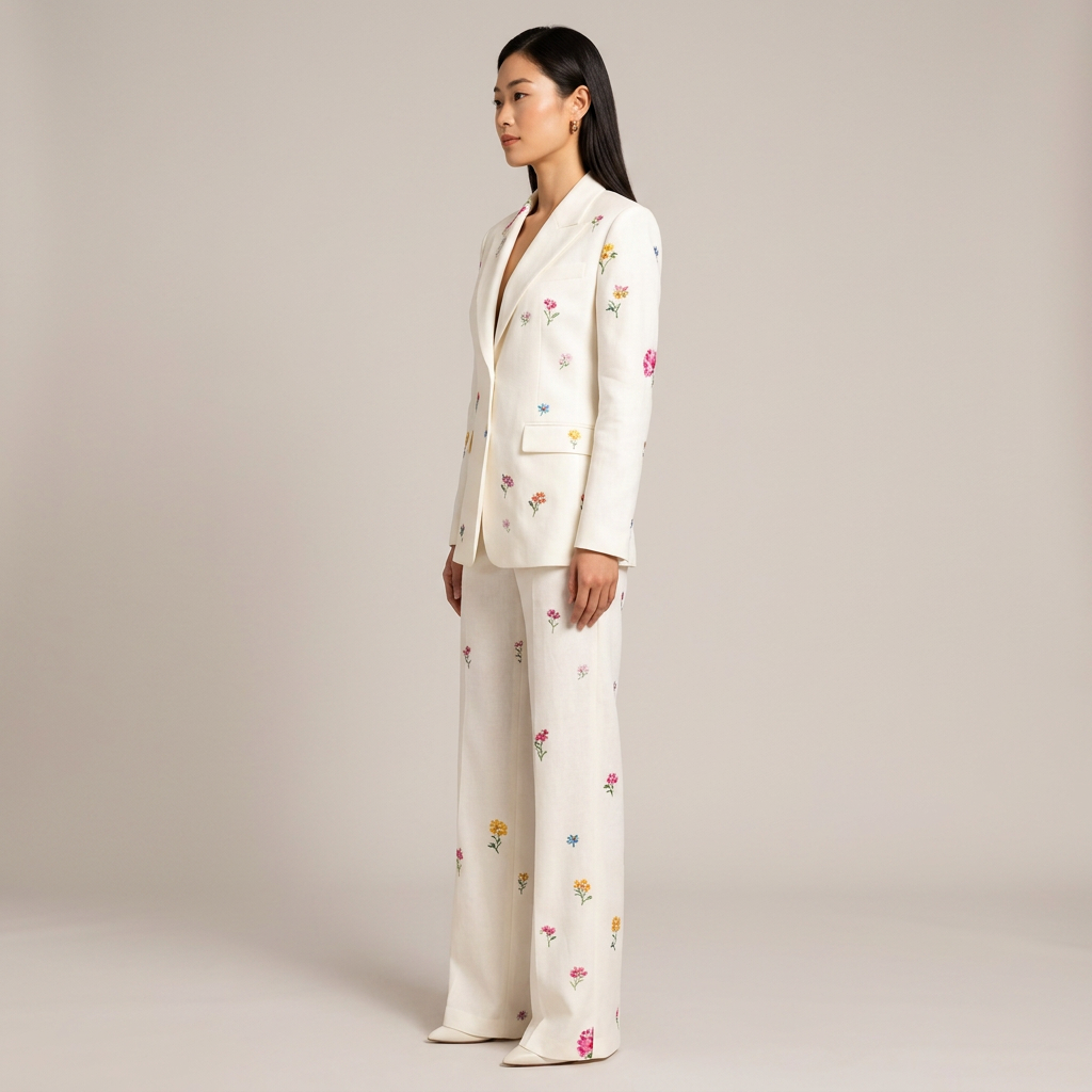 Floral Blazer and Wide Leg Trousers Suit for Office and Occasion Wear-Vyana Collective