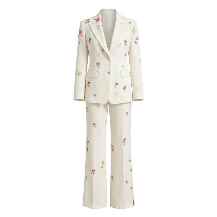 Floral Blazer and Wide Leg Trousers Suit for Office and Occasion Wear-Vyana Collective