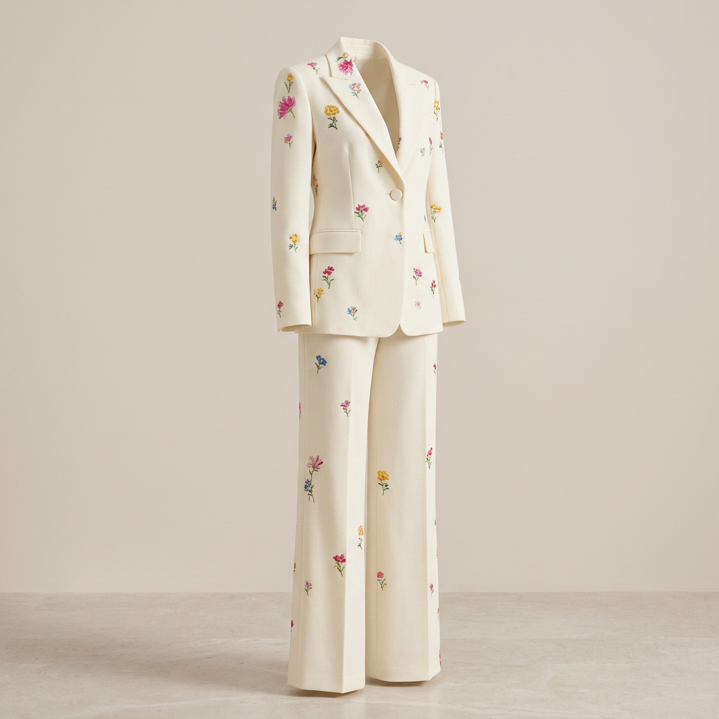 Floral Blazer and Wide Leg Trousers Suit for Office and Occasion Wear-Vyana Collective