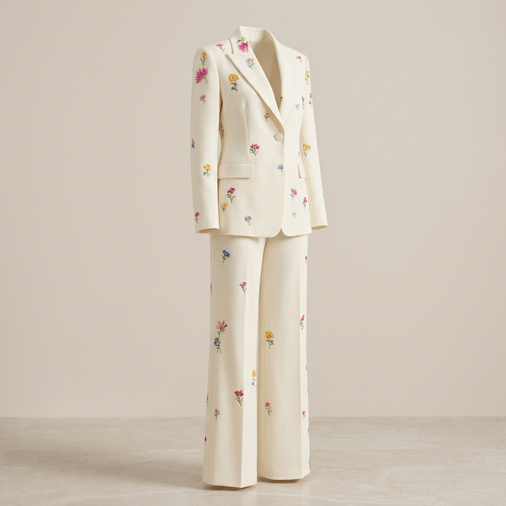 Floral Blazer and Wide Leg Trousers Suit for Office and Occasion Wear-Vyana Collective
