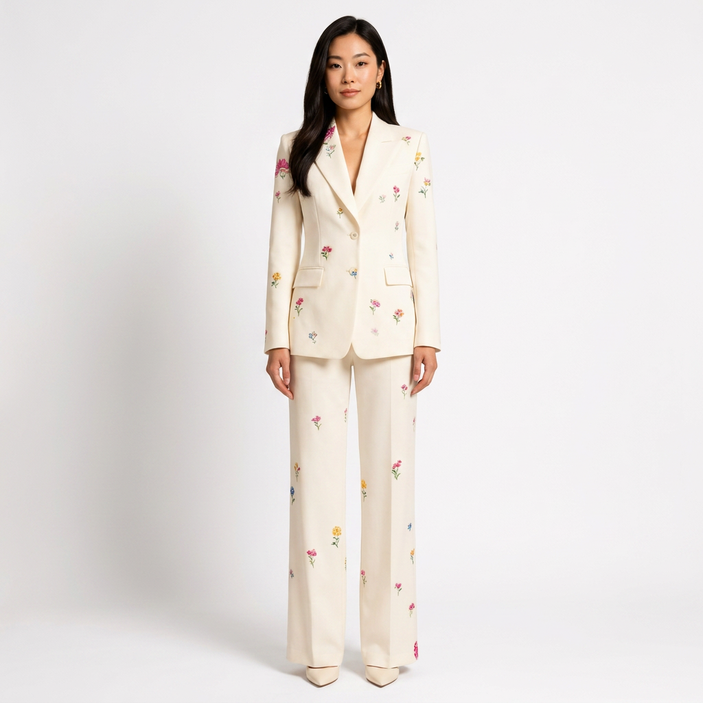 Floral Blazer and Wide Leg Trousers Suit for Office and Occasion Wear-Vyana Collective