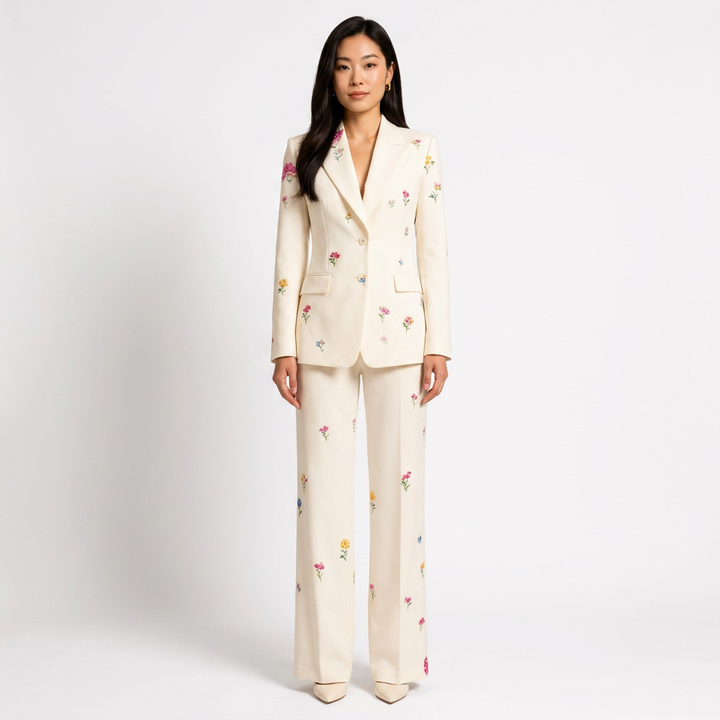 Floral Blazer and Wide Leg Trousers Suit for Office and Occasion Wear-Vyana Collective