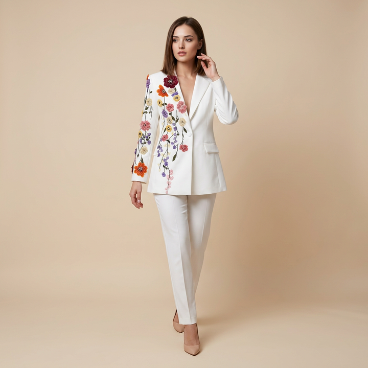 Floral Embroidered Blazer for Elegant Occasion Wear-Vyana Collective