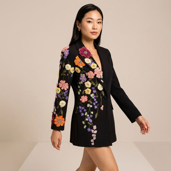 Floral Embroidered Blazer for Elegant Occasion Wear-Vyana Collective