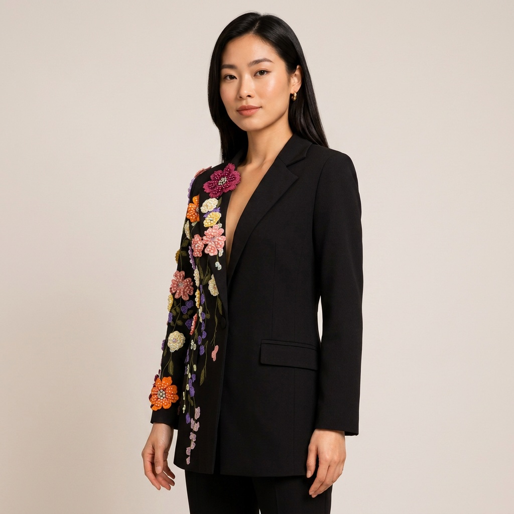 Floral Embroidered Blazer for Elegant Occasion Wear-Vyana Collective