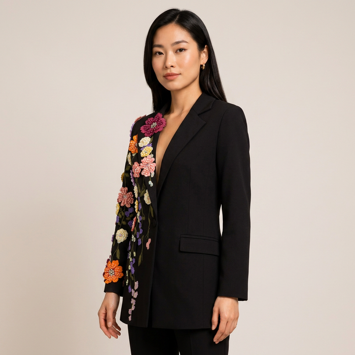 Floral Embroidered Blazer for Elegant Occasion Wear-Vyana Collective