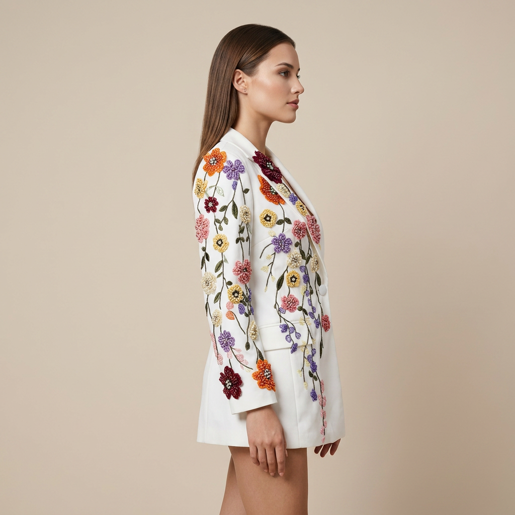 Floral Embroidered Blazer for Elegant Occasion Wear-Vyana Collective