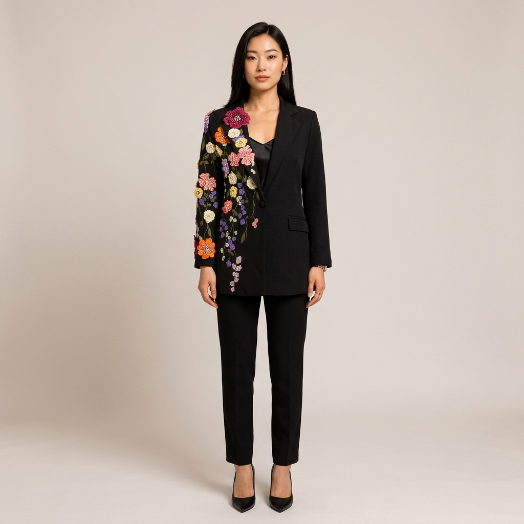 Floral Embroidered Blazer for Elegant Occasion Wear-Vyana Collective