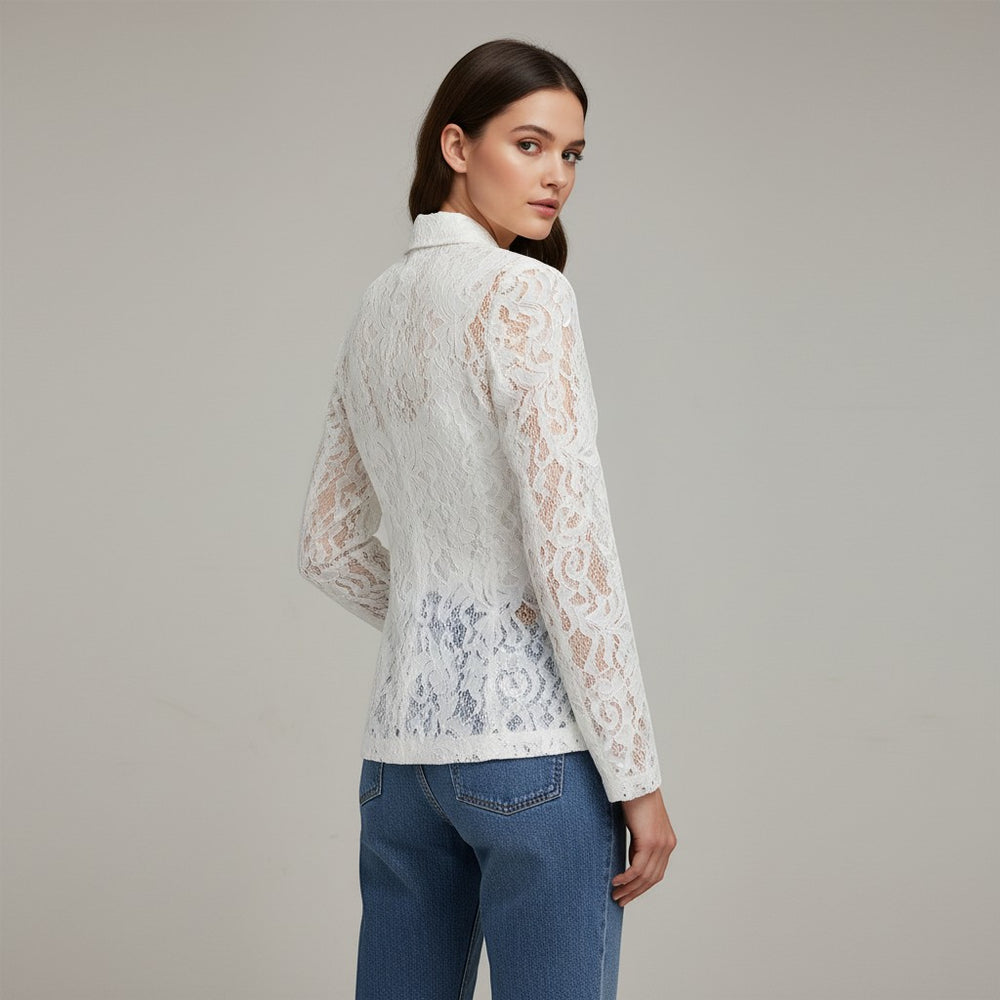 Floral Lace Structured Blazer-Vyana Collective
