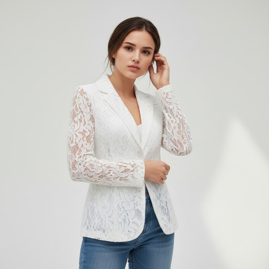 Floral Lace Structured Blazer-Vyana Collective