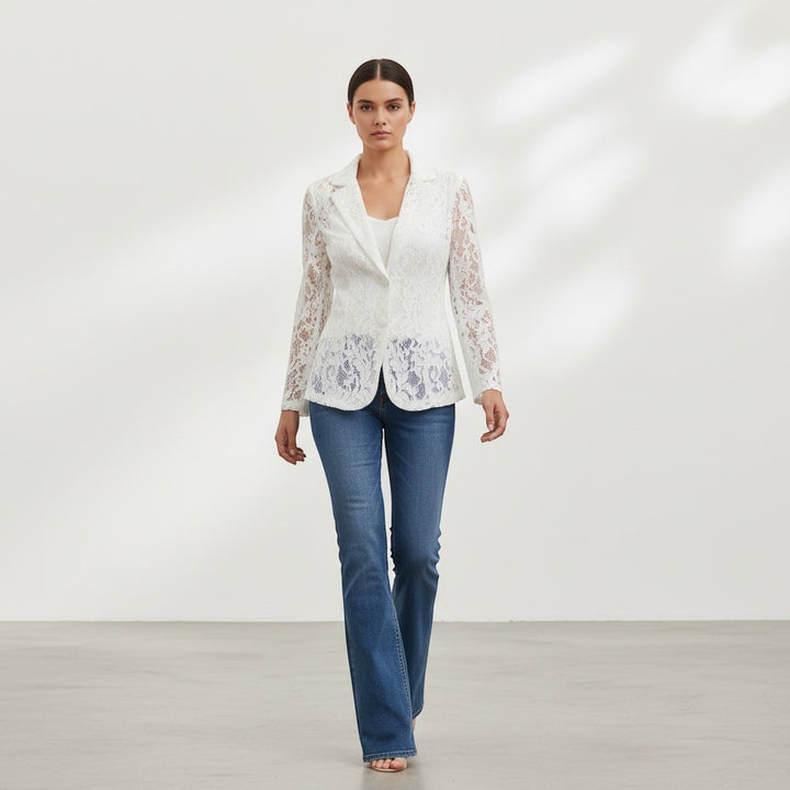 Floral Lace Structured Blazer-Vyana Collective