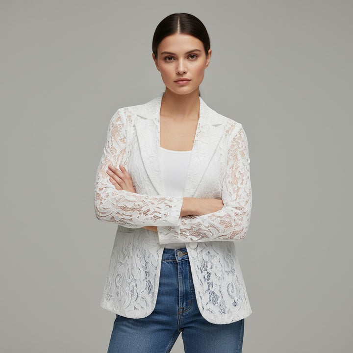 Floral Lace Structured Blazer-Vyana Collective