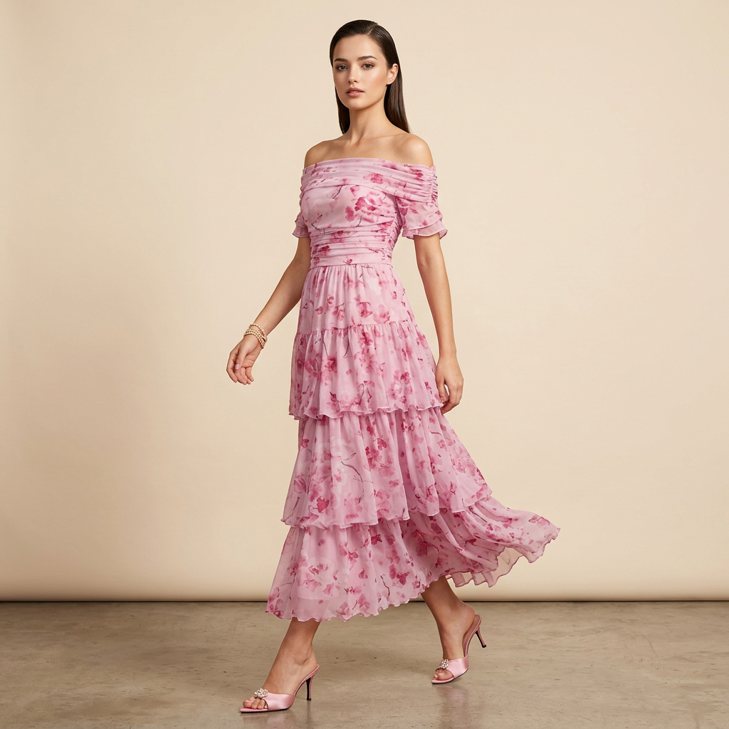 Floral Off-the-Shoulder Tiered Maxi Dress-Vyana Collective