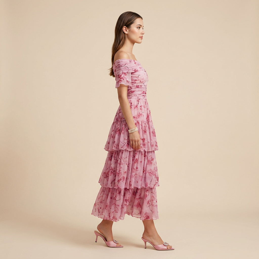 Floral Off-the-Shoulder Tiered Maxi Dress-Vyana Collective