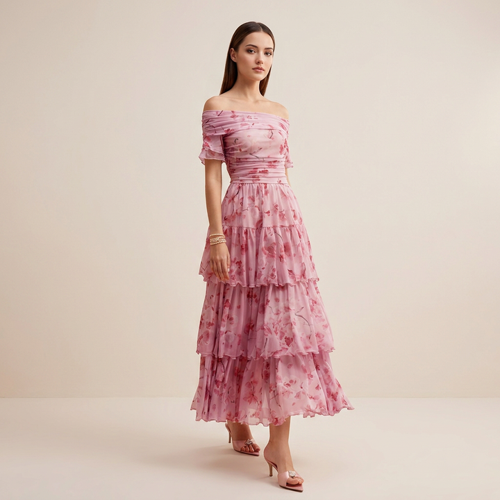 Floral Off-the-Shoulder Tiered Maxi Dress-Vyana Collective