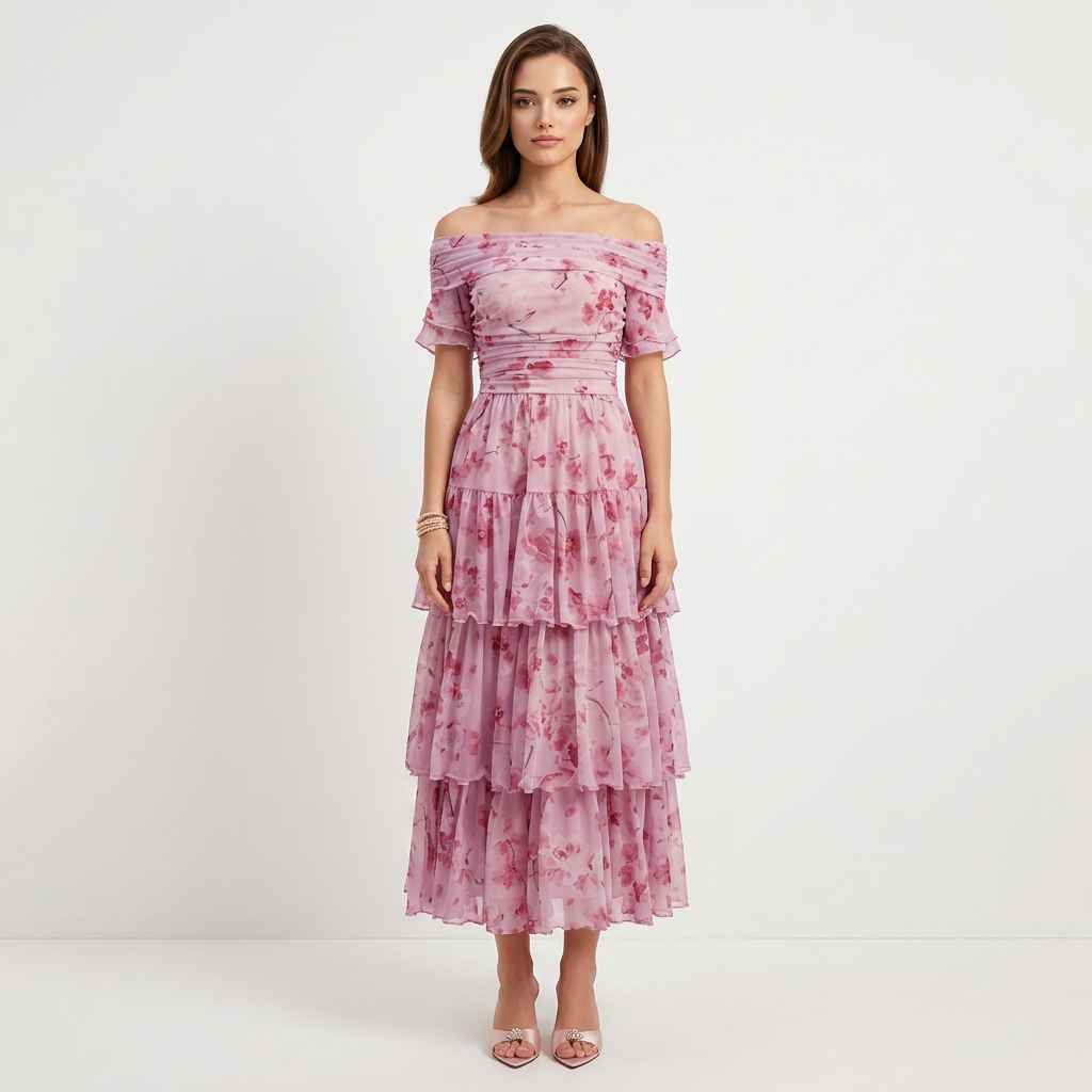 Floral Off-the-Shoulder Tiered Maxi Dress-Vyana Collective