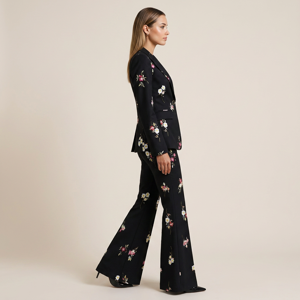 Floral Print Blazer and Flared Pants Set for Garden Parties and Elegant Style Women-Vyana Collective