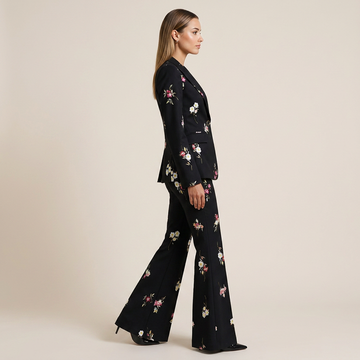 Floral Print Blazer and Flared Pants Set for Garden Parties and Elegant Style Women-Vyana Collective