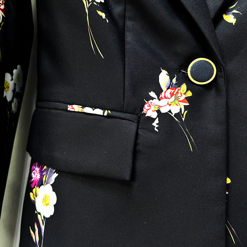 Floral Print Blazer and Flared Pants Set for Garden Parties and Elegant Style Women-Vyana Collective