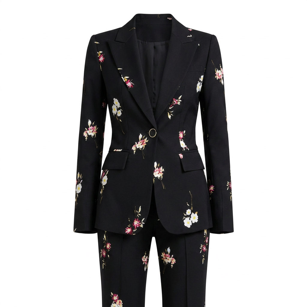 Floral Print Blazer and Flared Pants Set for Garden Parties and Elegant Style Women-Vyana Collective