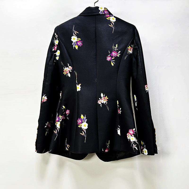 Floral Print Blazer and Flared Pants Set for Garden Parties and Elegant Style Women-Vyana Collective