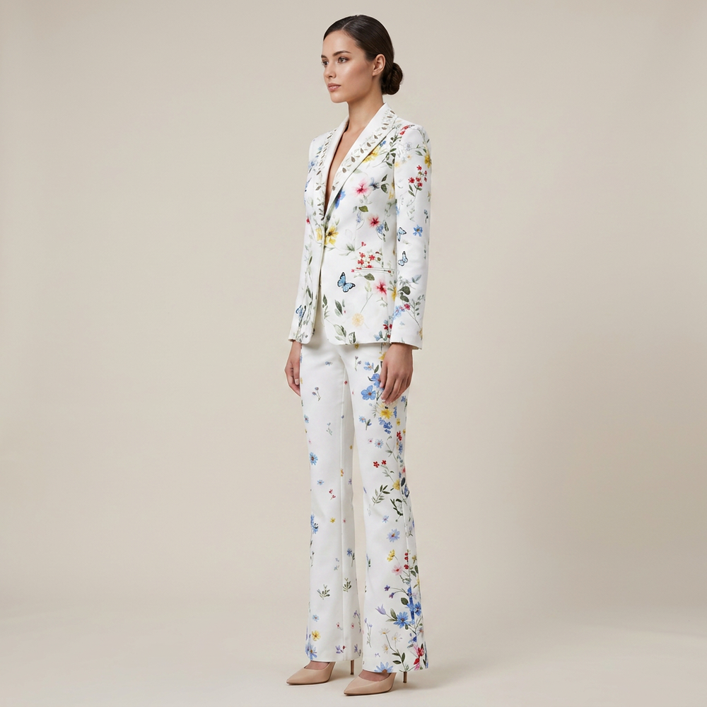 Floral Print Blazer and Wide Leg Pants Set for Meetings Ready and Spring Executive Style Women-Vyana Collective