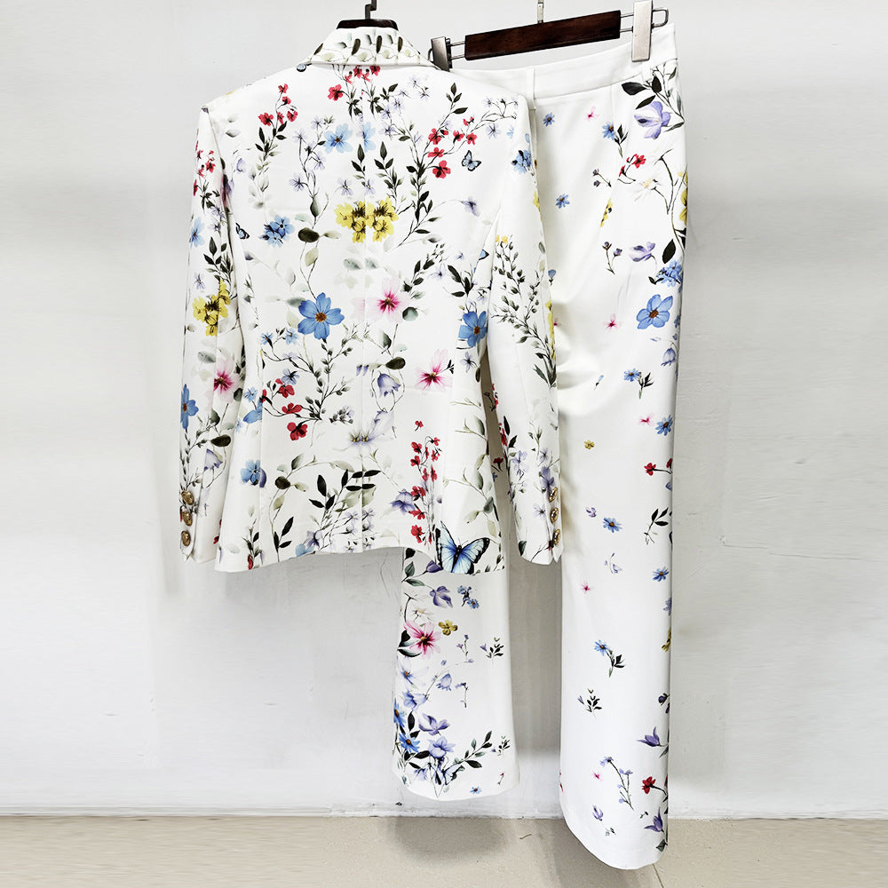 Floral Print Blazer and Wide Leg Pants Set for Meetings Ready and Spring Executive Style Women-Vyana Collective