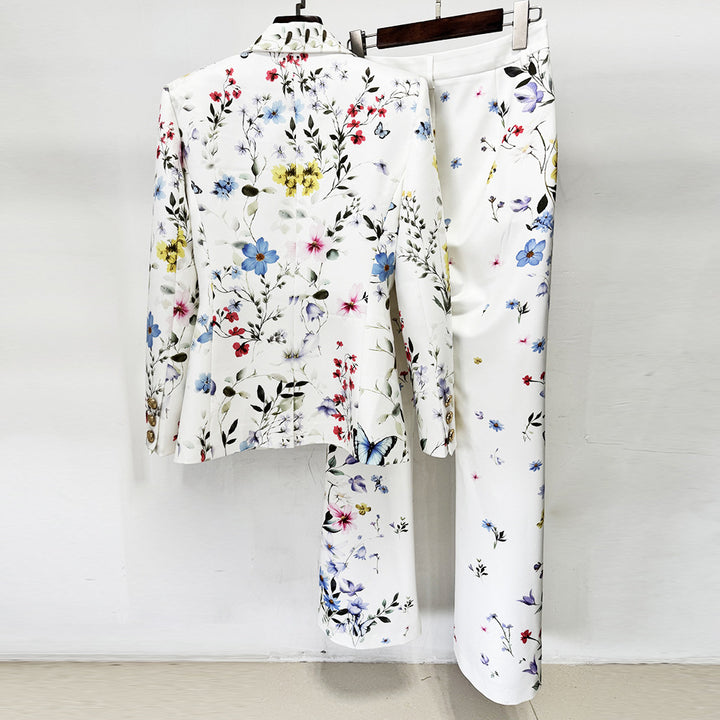 Floral Print Blazer and Wide Leg Pants Set for Meetings Ready and Spring Executive Style Women-Vyana Collective