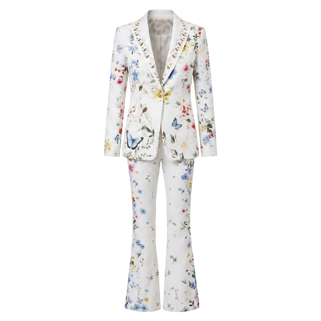 Floral Print Blazer and Wide Leg Pants Set for Meetings Ready and Spring Executive Style Women-Vyana Collective