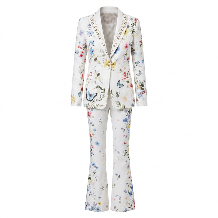Floral Print Blazer and Wide Leg Pants Set for Meetings Ready and Spring Executive Style Women-Vyana Collective