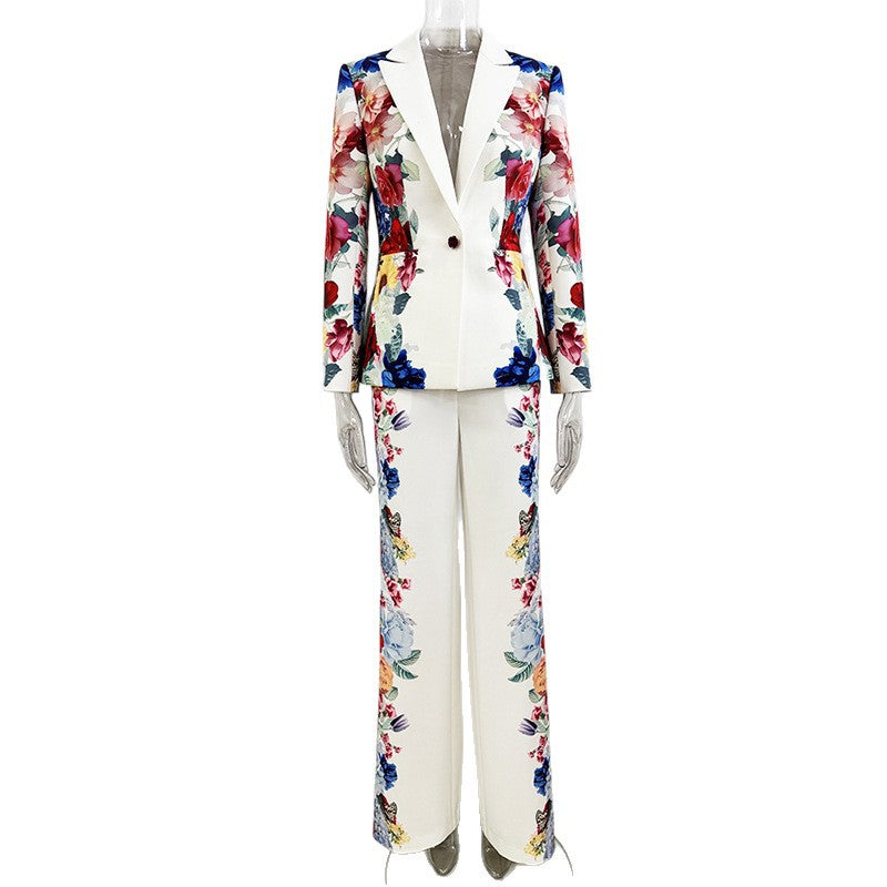 Floral Print Blazer and Wide Leg Pants Suit Set for Office Style Women-Vyana Collective