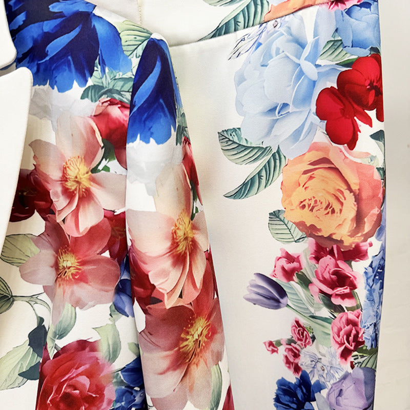 Floral Print Blazer and Wide Leg Pants Suit Set for Office Style Women-Vyana Collective