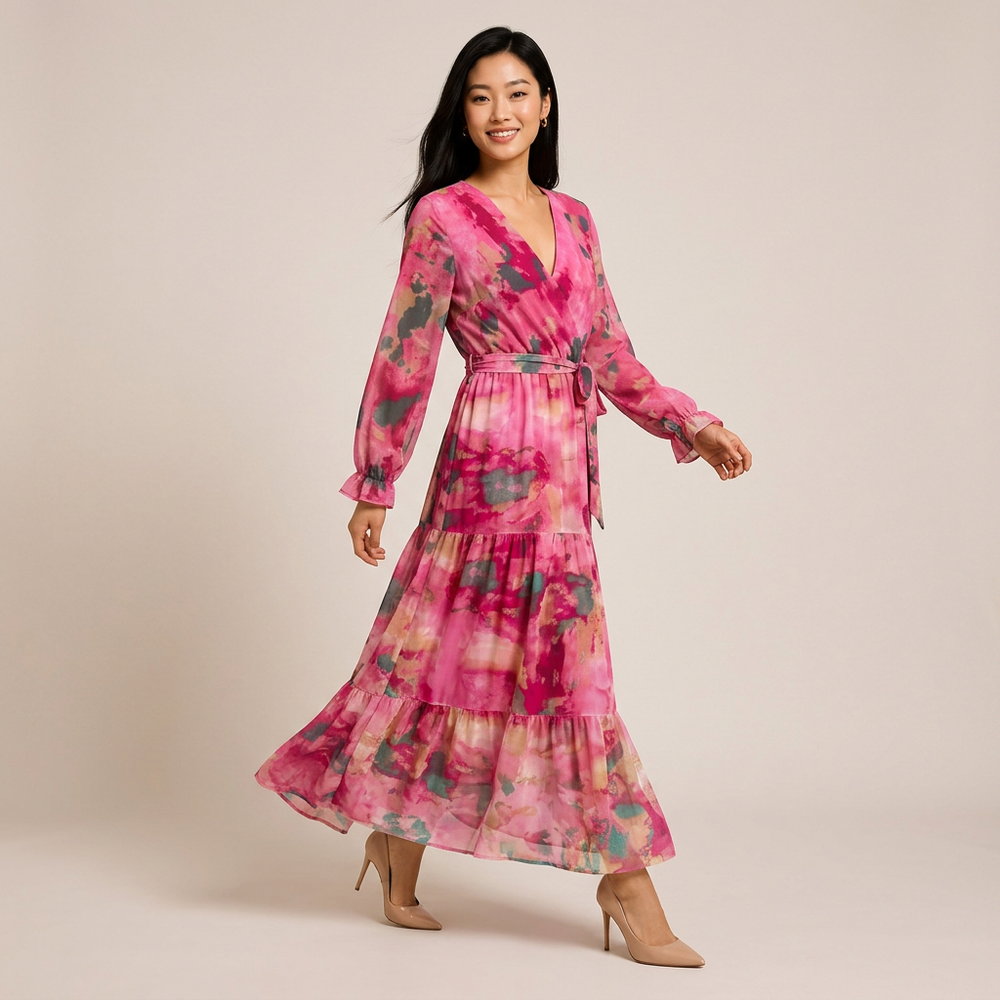 Floral Print Chiffon Maxi Dress for Garden Parties and Summer Celebrations Women-Vyana Collective