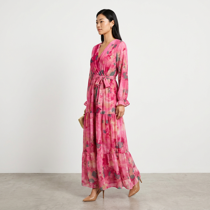 Floral Print Chiffon Maxi Dress for Garden Parties and Summer Celebrations Women-Vyana Collective